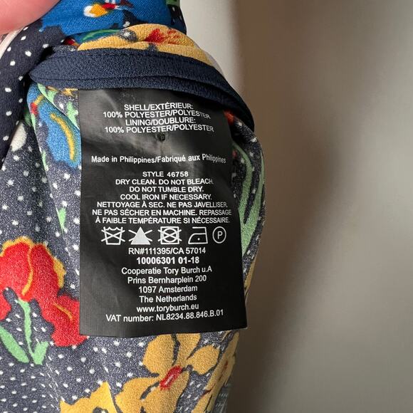Tory Burch Navy Blue Polka Dot Floral Grotto Wrap Dress Size 14 - Picture 5 of 10